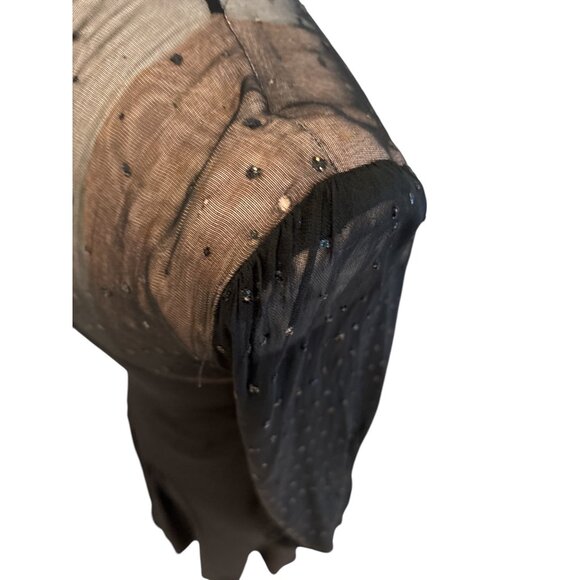 Vintage Black Midi Dress With Sheer Polka Dot Sleeves & Sweetheart Neckline - Picture 10 of 16